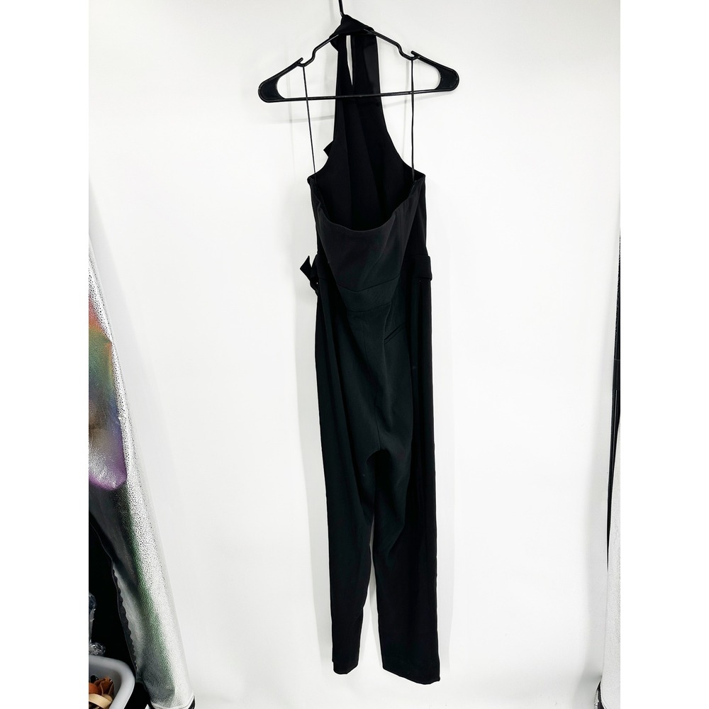 Reiss Belinda Tuxedo Halter Jumpsuit 10 Black Satin Lapel Evening Wear - Picture 4 of 6